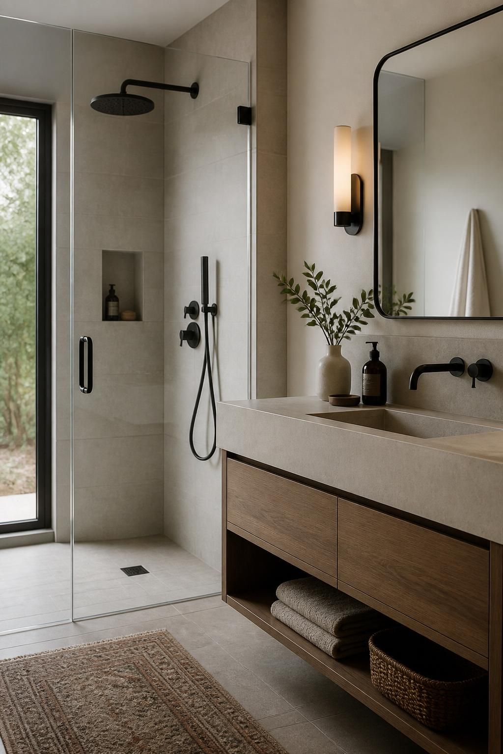 Inviting modern bathroom with clean installed plumbing fixtures.